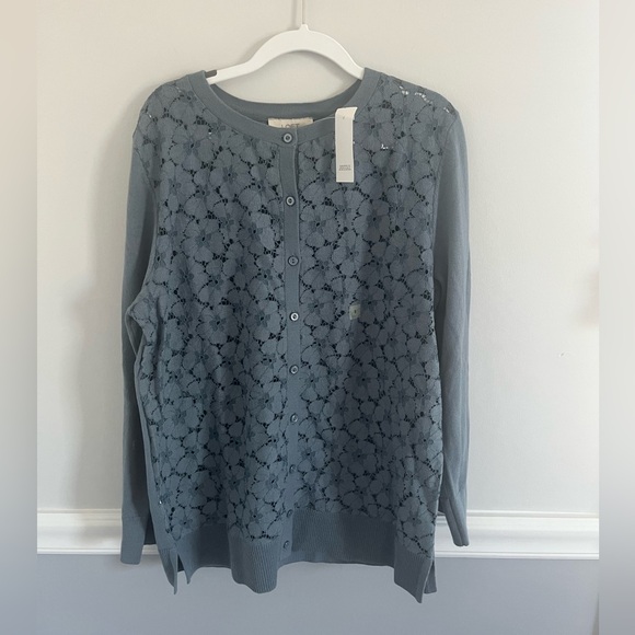 NWT LOFT Blue Floral Button-Up Cardigan - Picture 1 of 4